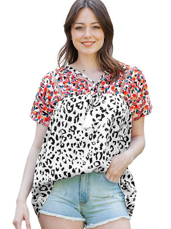 Leopard Print Embroidered Tassel Top for Stylish Women