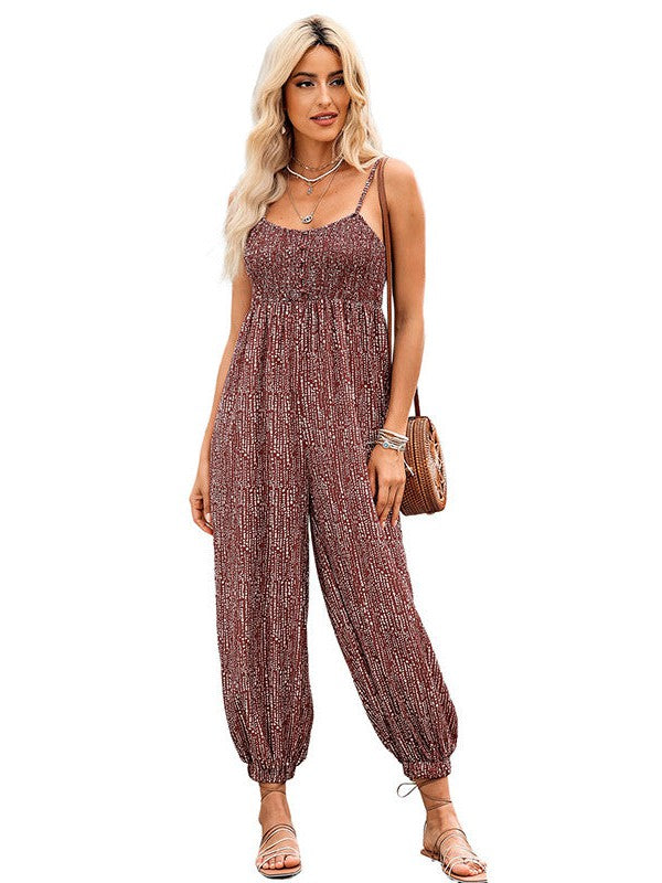 Leopard Print Spaghetti Strap Jumpsuit with Adjustable Straps