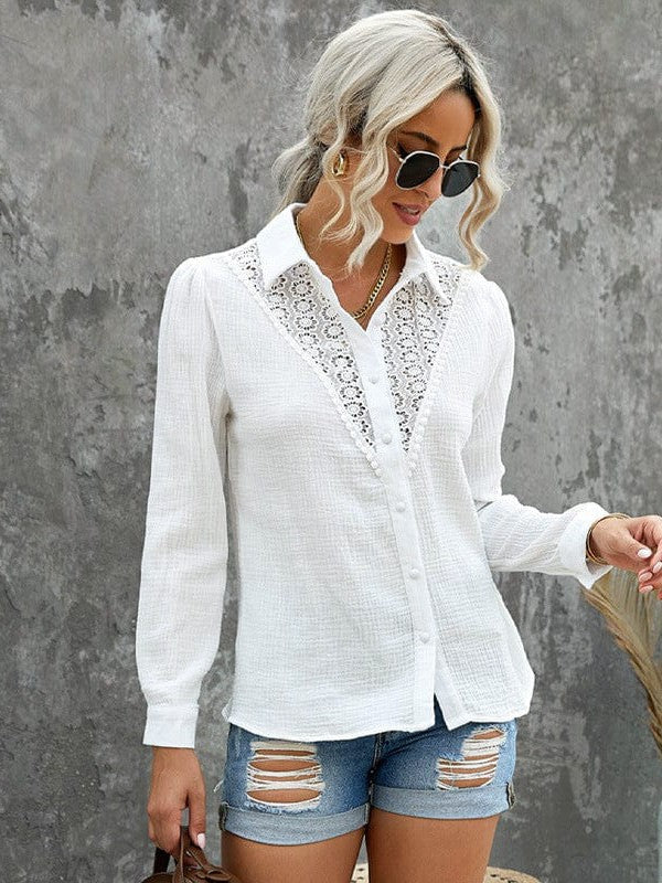 Stylish Cotton Lace Cardigan Blouse for Women with V-Neck Style