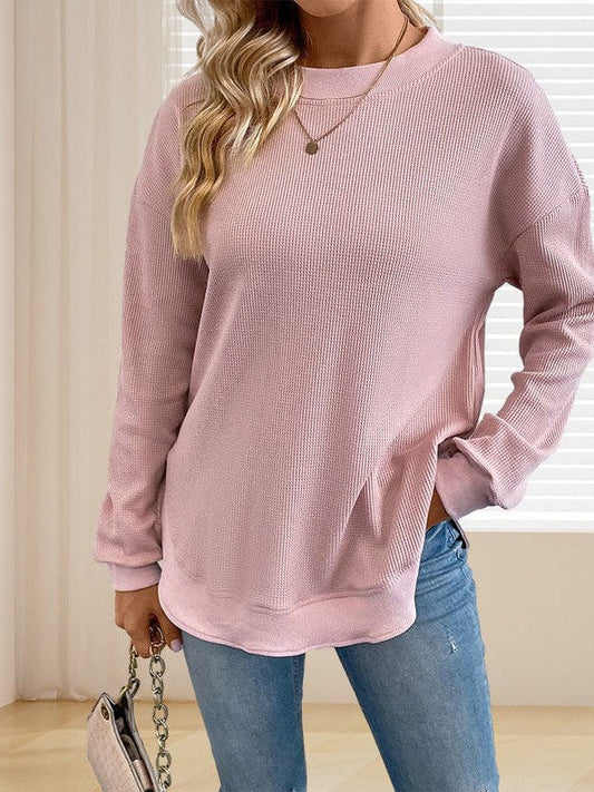 Women's Comfortable Long Sleeve Waffle Sweatshirt with Striped Details