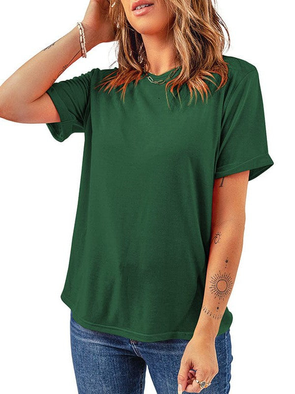 Women's Simple Short Sleeve Solid Color Pullover T-Shirt