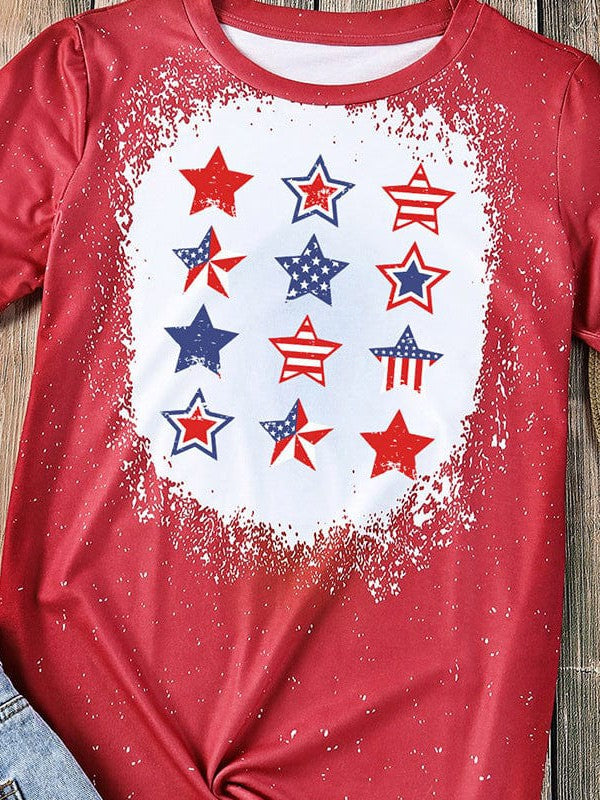 Women's Loose Star Printed T-shirt for American Independence Day