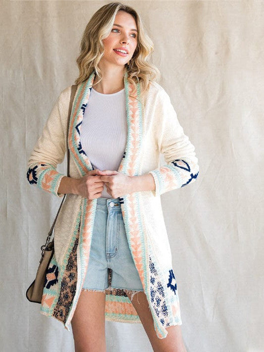 Versatile Knitted Cardigan Jacket with Fashionable Print in Apricot