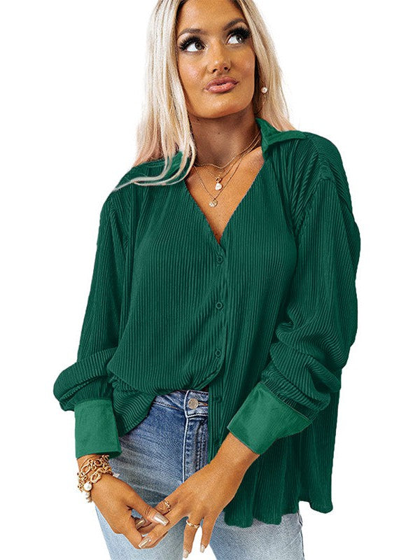 Versatile V-Neck Long-Sleeved Open-Front Cardigan Shirt for Women
