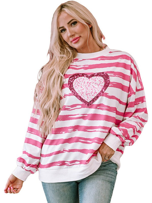 Striped Love Print Pullover Sweater in Street Style for Fashionable Women