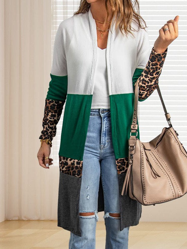 Leopard Print Knit Cardigan with Mid-Length Coat and Sweater Combo