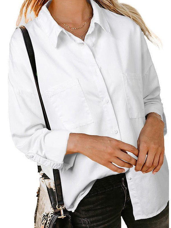 women's 2022 solid color v-neck denim shirt with short sleeves