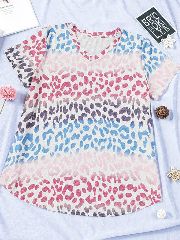 Leopard Print Lantern Sleeve Plus Size Sweatshirt for Women