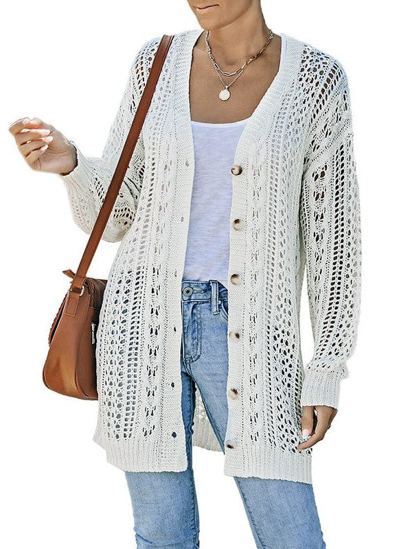 Loose Knit Hollow Top Cardigan Sweater for Women