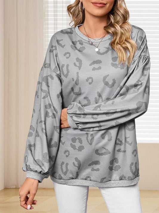 Leopard Print Loose Neck Sweatshirt for Women - Casual Long Sleeve Top