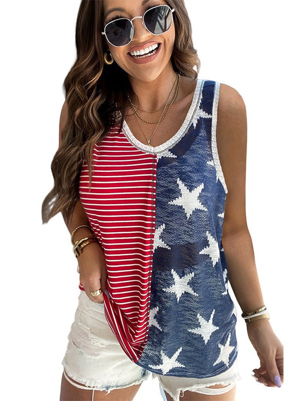 Stars and Stripes Loose Pullover Top for Women
