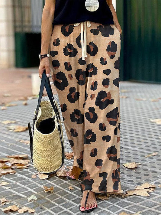 Leopard Print Wide-Leg High Waist Trousers for Stylish Women