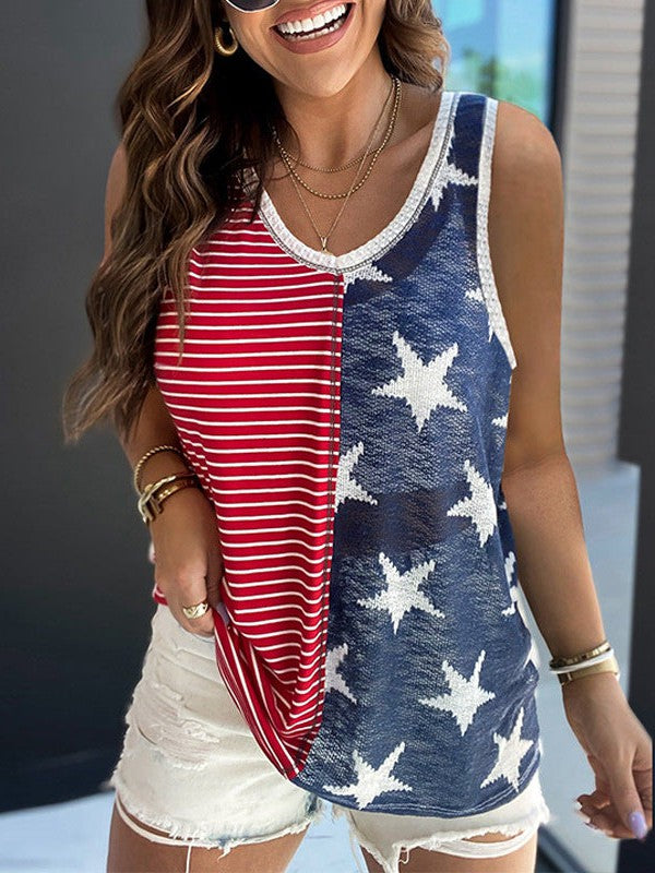Stars and Stripes Loose Pullover Top for Women