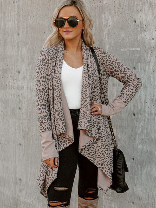 Leopard Print Fine Cashmere Spandex Polyester Blend Cardigan - Women's Trendy Street Fashion Jacket
