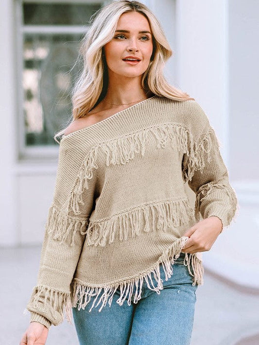 Women's Long Sleeve Tassel Sweater in Bohemian Style