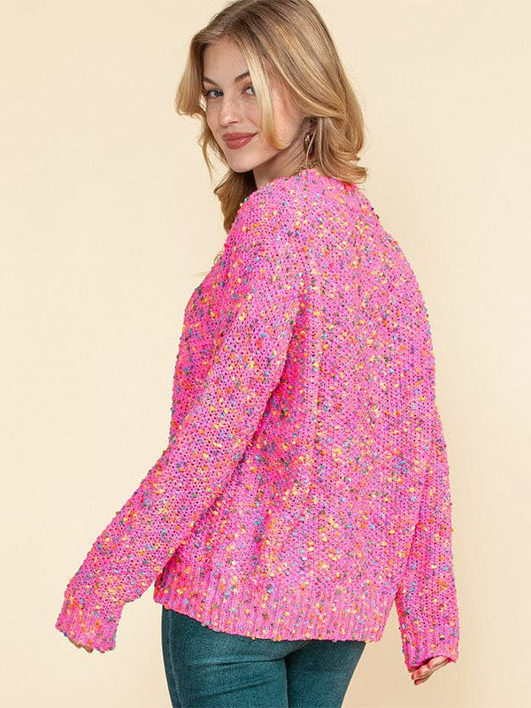 Stylish printed v-neck sweater for women with colorful polka dots and long sleeves, a versatile and chic choice for any outfit