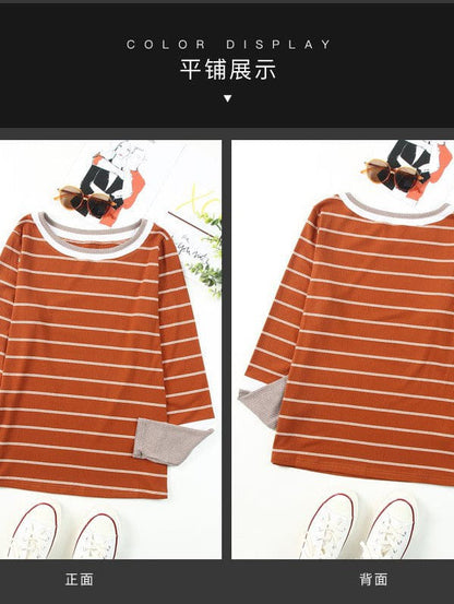 Contrast Color Slim Fit Striped Top with Long Sleeves for Women