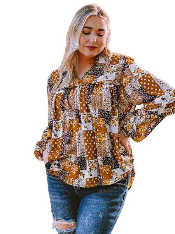 Leopard Print Lantern Sleeve Plus Size Sweatshirt for Women