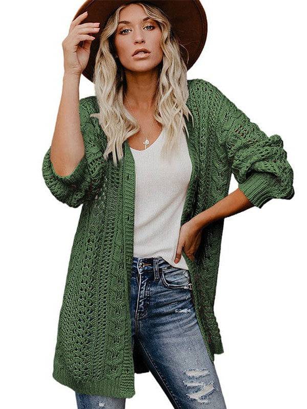 Loose Knit Hollow Top Cardigan Sweater for Women