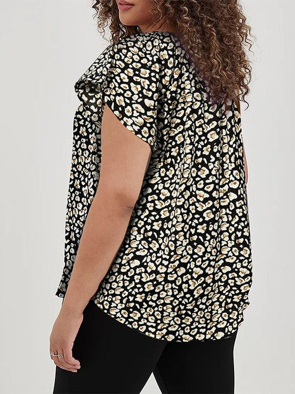 Chiffon V-Neck Floral Print Plus Size Top for Women
