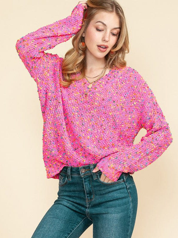 Stylish printed v-neck sweater for women with colorful polka dots and long sleeves, a versatile and chic choice for any outfit