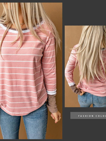 Contrast Color Slim Fit Striped Top with Long Sleeves for Women