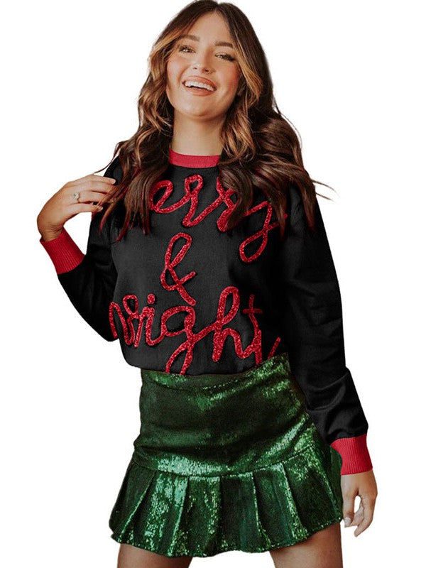 Women's Casual Christmas Sweater with Letter Print Round Neck Long Sleeve Top