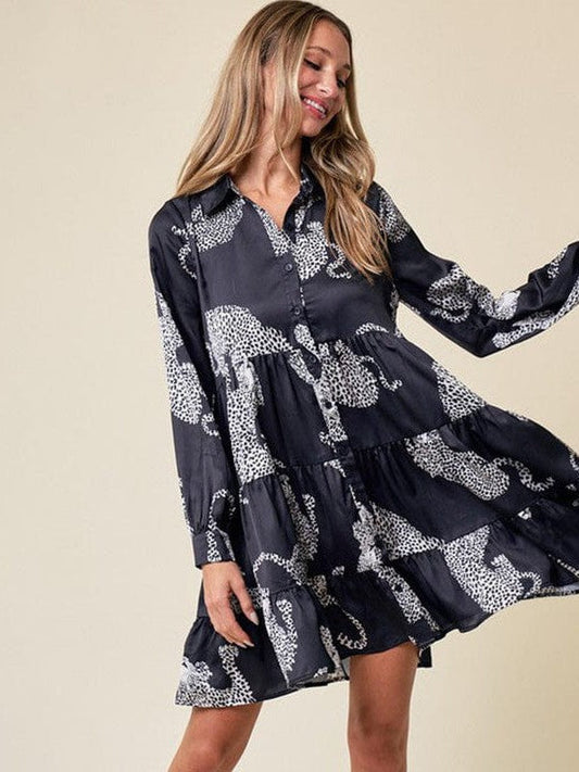 Leopard Print A-Line Dress with Ruffled Sleeves