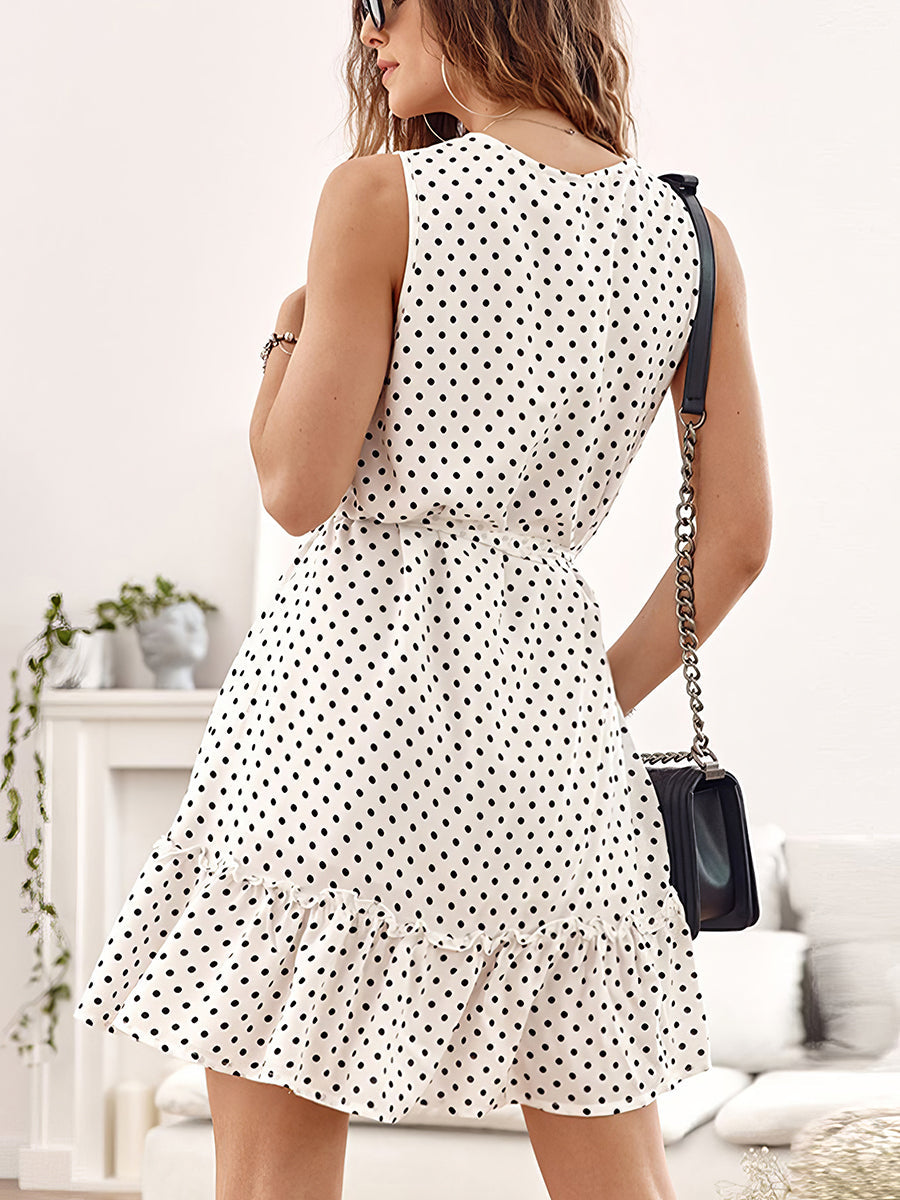 Mini Dresses - V Neck Polka Dot Sleeveless Slim Mini Dress - MsDressly