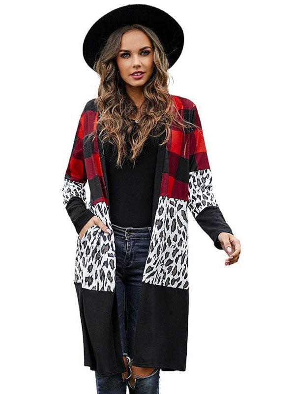 Leopard Print Knit Cardigan with Mid-Length Coat and Sweater Combo