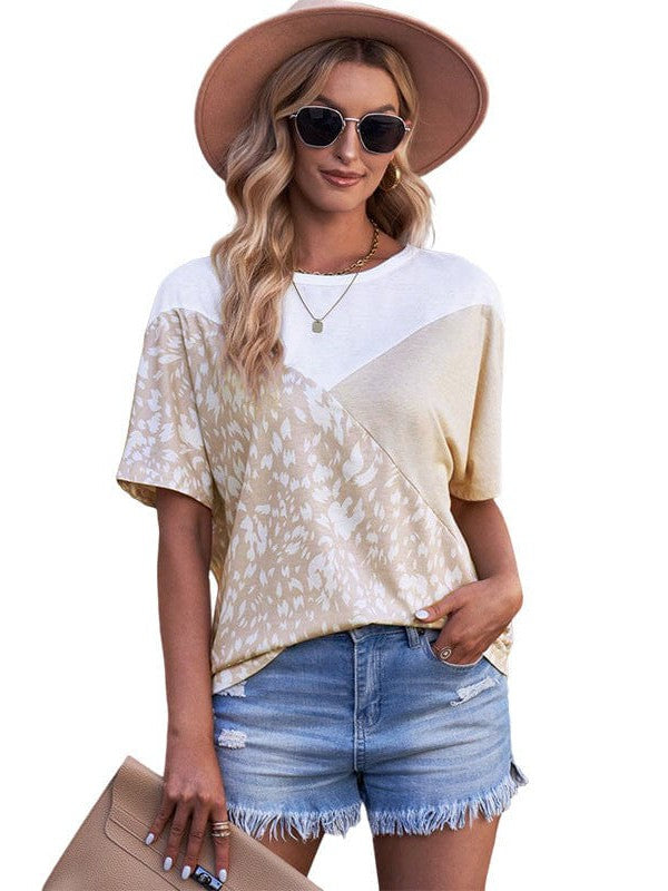 Leopard Print Fashion Short Sleeve Casual Loose Pullover Women's Top
