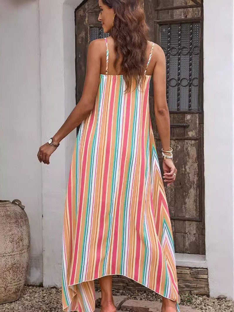 Boho Chic Printed Sleeveless Maxi Dress for Women with Round Neck