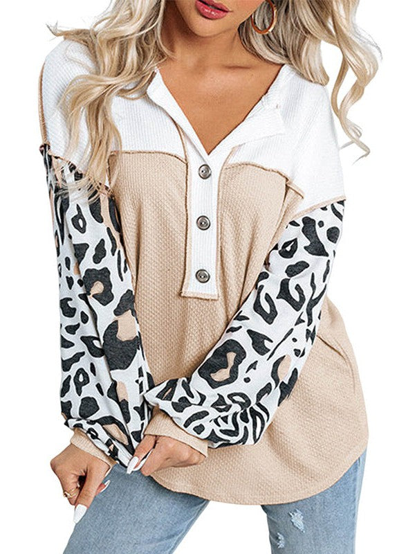 Leopard Print Long Sleeve Sweater with Spandex Blend