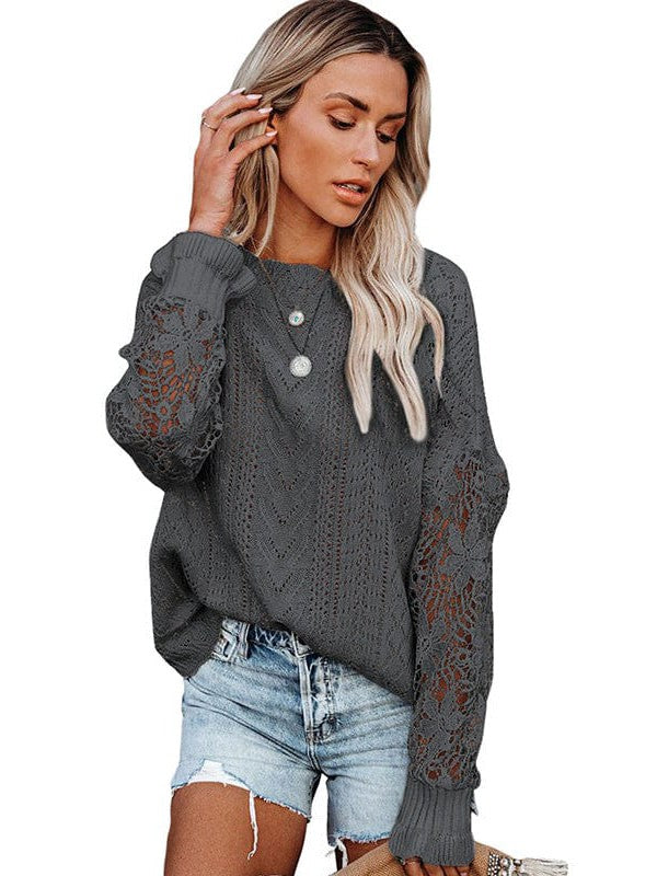 Simple Style Women's Lace Knitted Pullover Sweater