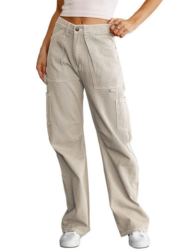 High Waist Straight Overalls with Pockets for Women