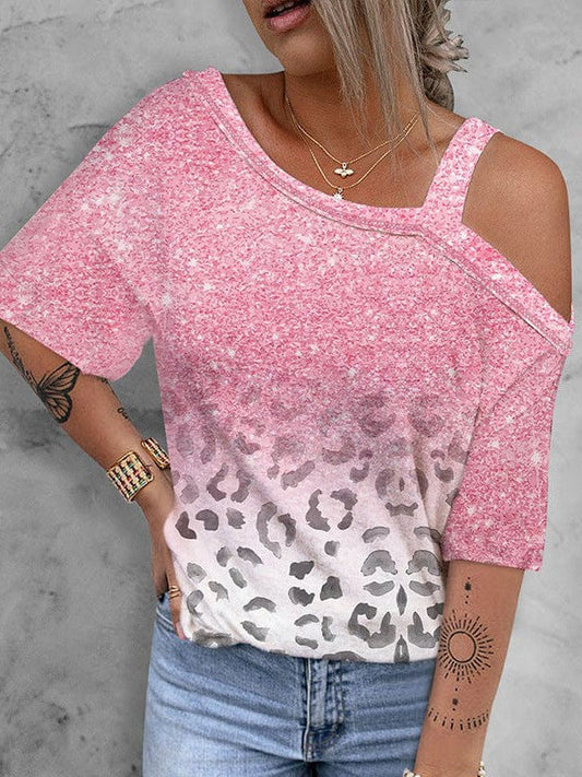 Leopard Print One Shoulder Top with Gradient Design for Women