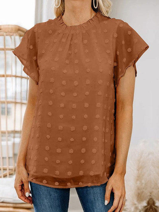 Romantic Ruffled Sleeveless Chiffon Jacquard Shirt for Women