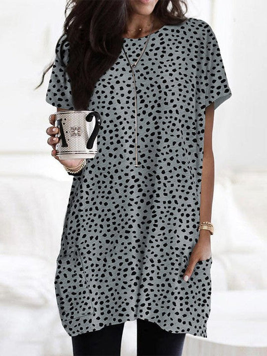 Leopard Pattern Short-Sleeved Chiffon Tee Women's Loose Fit Pullover Top