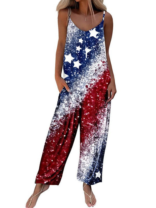Star Printed American Flag Jumpsuit with All-Over Print