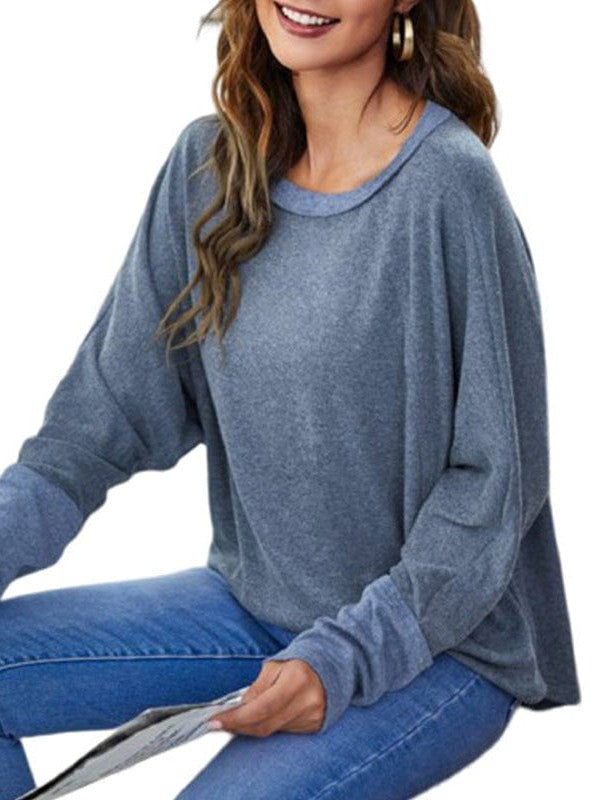Stylish Loose Bat Sleeve Pullover with Contrast Colors for Women