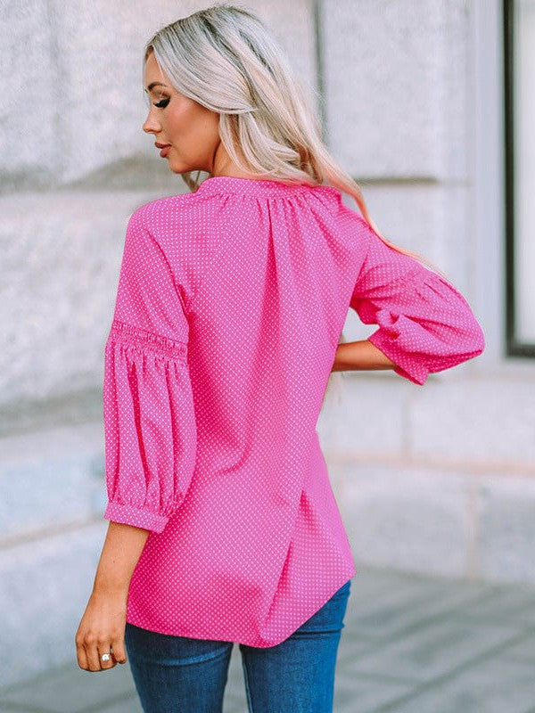Ladies' Wrinkle-Resistant Single-Breasted Shirt with Polka Dot Print