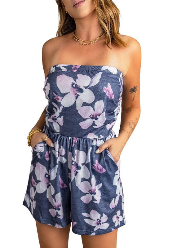 Floral Waist Sexy Jumpsuit with Slimming Sleeveless Shorts