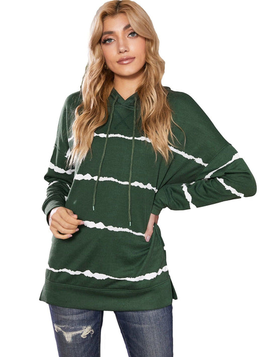 Striped Tie Dye Hooded Sweatshirt for Women with Long Sleeves Casual Pullover Top