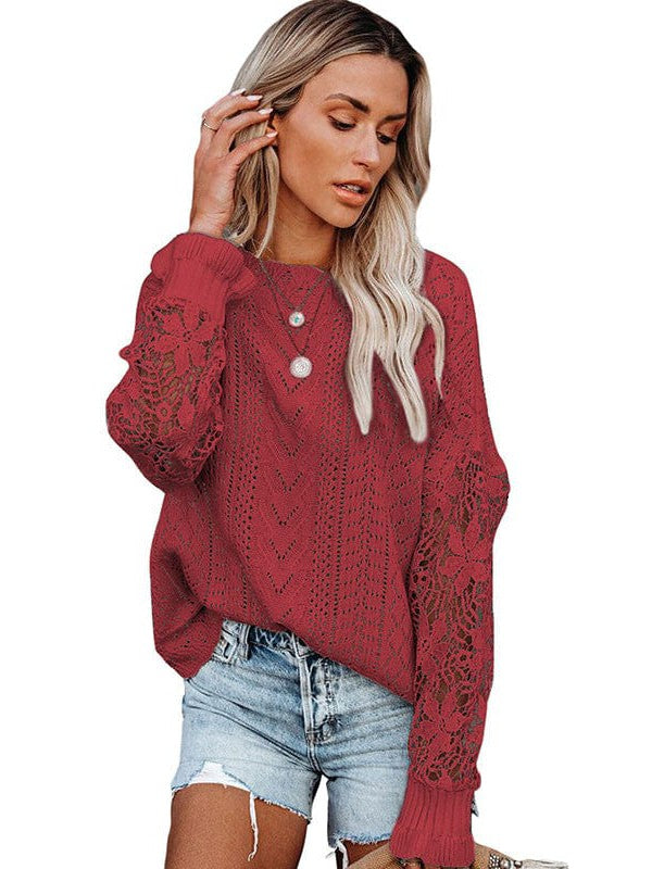 Simple Style Women's Lace Knitted Pullover Sweater