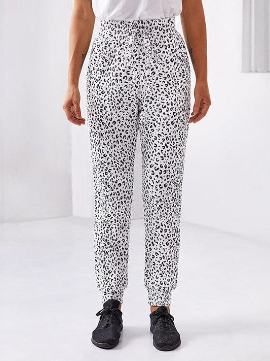 Women's High-Waisted Leopard Print Casual Pants with Elasticated Ankles