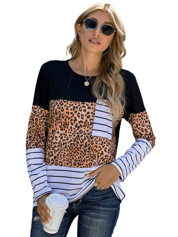 Sleeved Women's Striped Patchwork Pocket Top in Dense Japanese Cotton