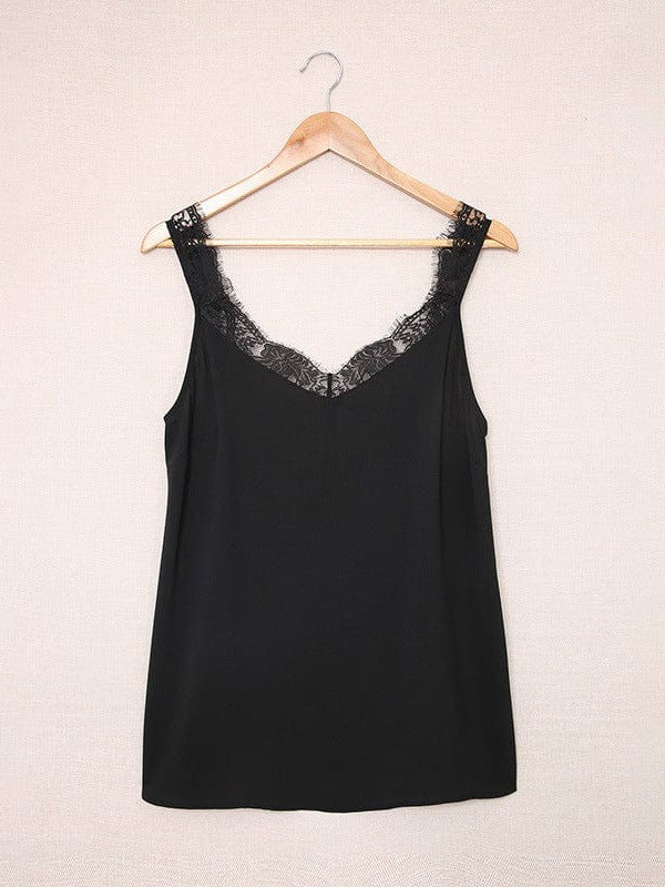 Women's Sleeveless Lace Top with Wrinkle Detail - Ice Silk Vest in Solid Color
