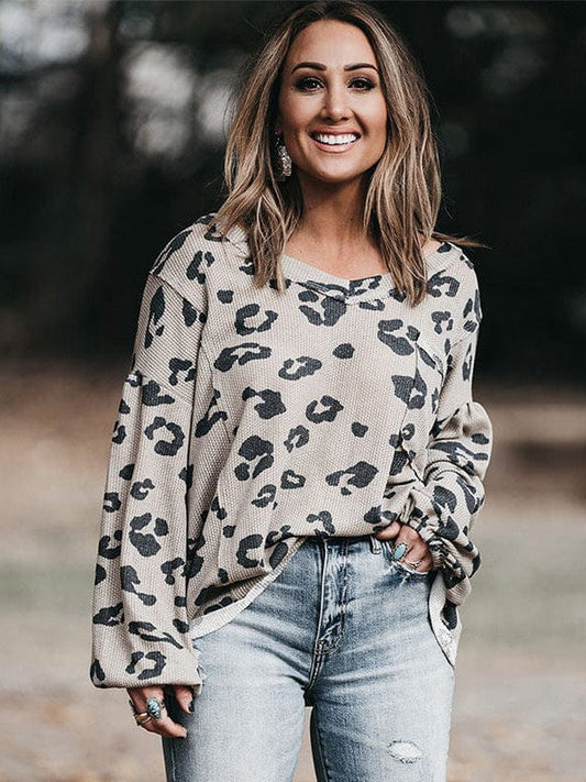 Leopard Print V-Neck Pullover for Plus Size Women