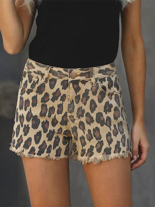 Women's High Waist Leopard Print Denim Pants - 2022 Casual Tropical Style