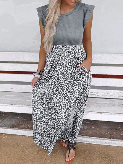 Leopard Print Chiffon Long Skirt with High Waist and Flying Sleeves